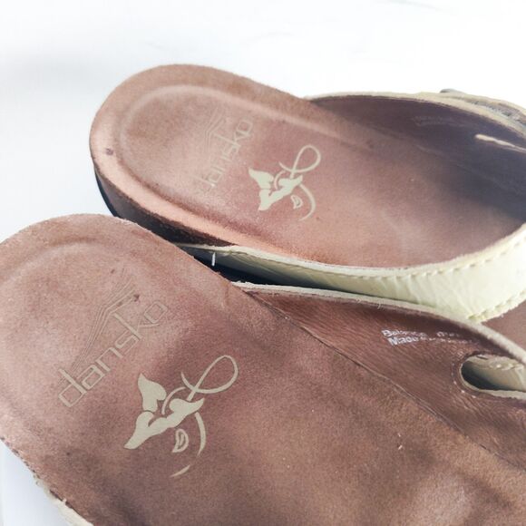 Dansko Janie Slides Sandals Cream Silver Leather Comfort Womens 38 US 7.5 / 8 - Picture 9 of 12